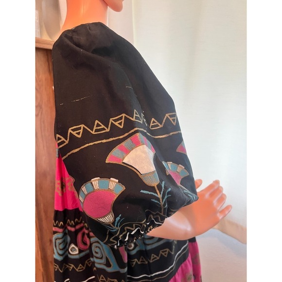 Vintage Ramona Rull Folk Art Festival Dress Pink Black Cotton Size S/M (P) - Picture 8 of 16
